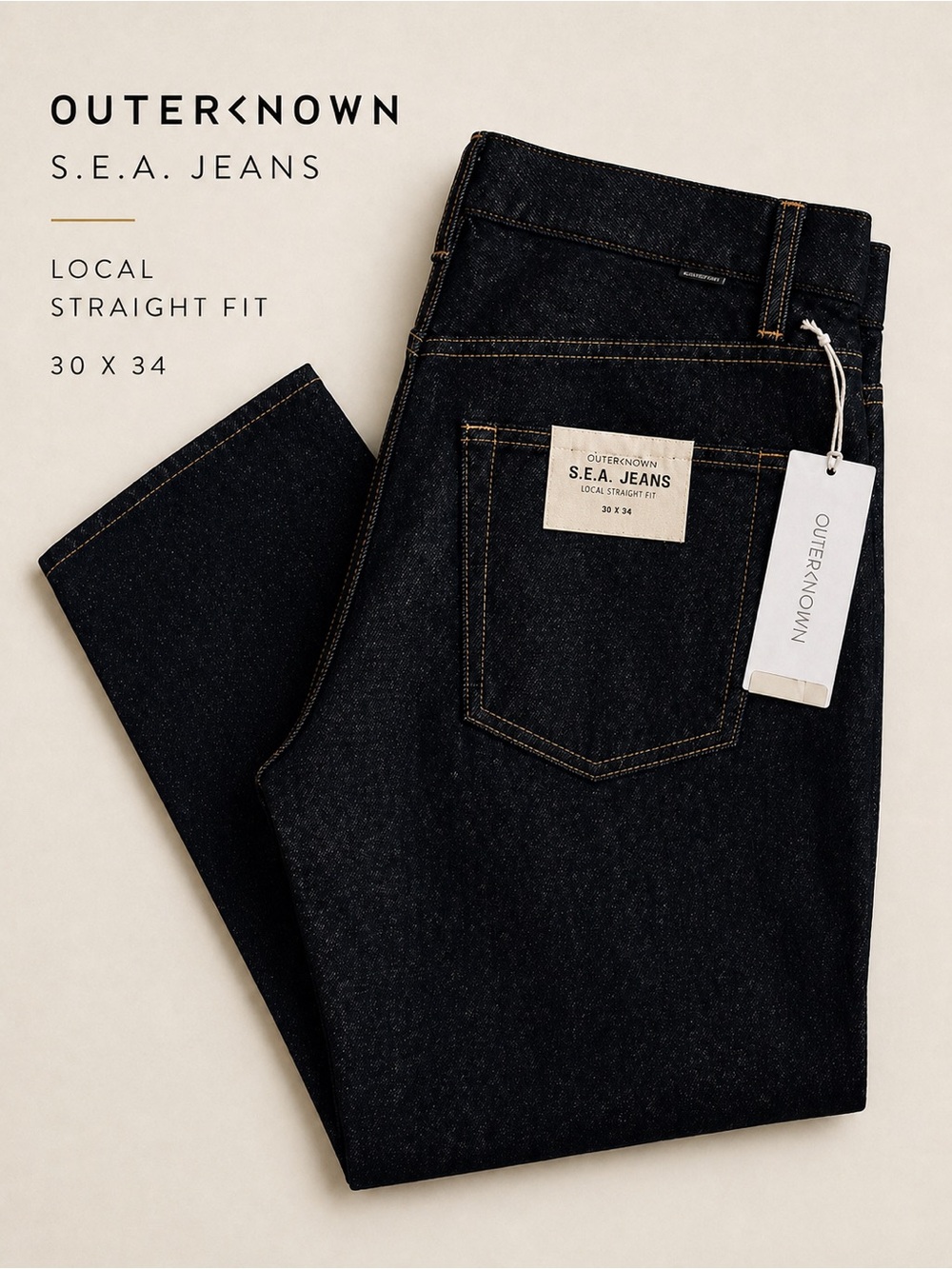 Outerknown S.E.A. Jeans 30x34 Dark Wash Straight Fit NWT